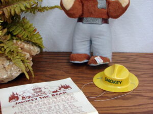 Vintage Ideal 1960's Smokey the Bear Plush Hat Badge Belt  Song