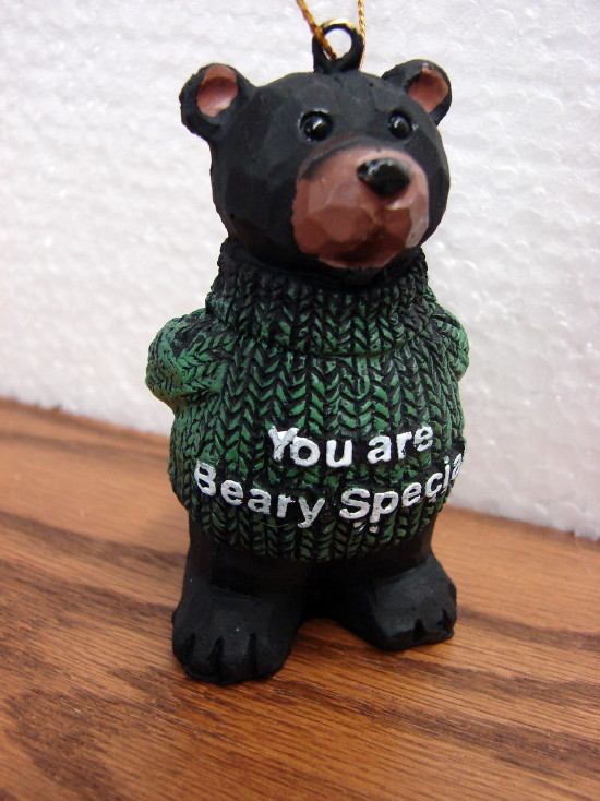 Wood Carved Look Black Bear Ornament You are Beary Special, Moose-R-Us.Com Log Cabin Decor