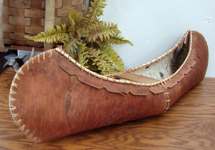 Vintage Hand Crafted Reverse Birch Bark Canoe Ojibwe Native American Made, Moose-R-Us.Com Log Cabin Decor