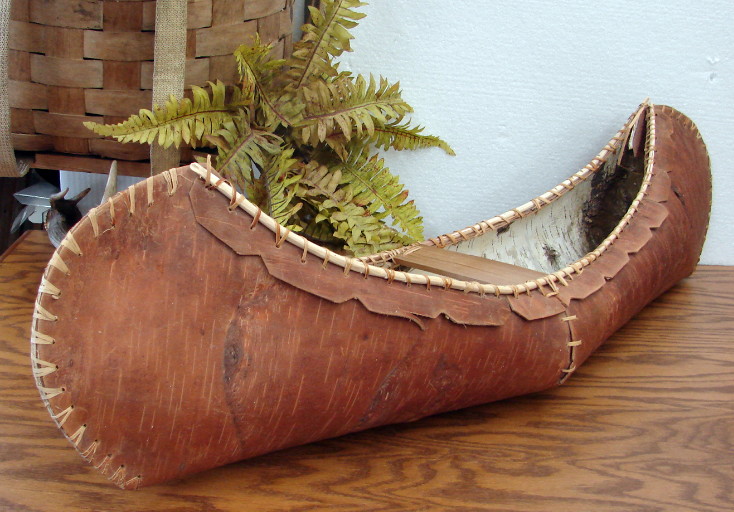 Vintage Hand Crafted Reverse Birch Bark Canoe Ojibwe Native American Made