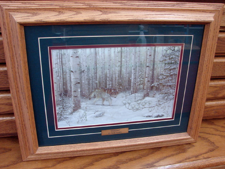 Mark Daehlin Artwork Rare Watched Wolf Birch Trees Framed Matted Picture, Moose-R-Us.Com Log Cabin Decor