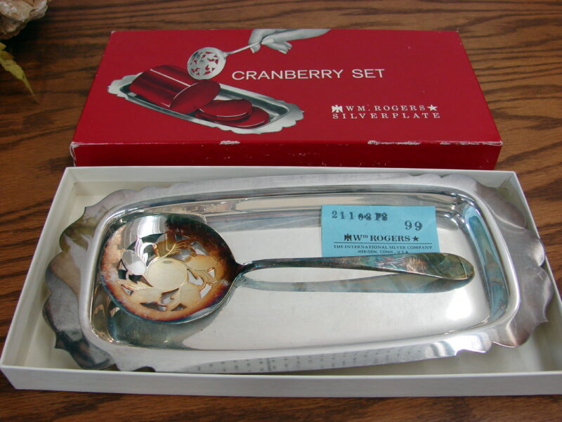 Vintage Box WM. Rogers Silverplate Cranberry Set Serving Spoon Plate, Moose-R-Us.Com Log Cabin Decor
