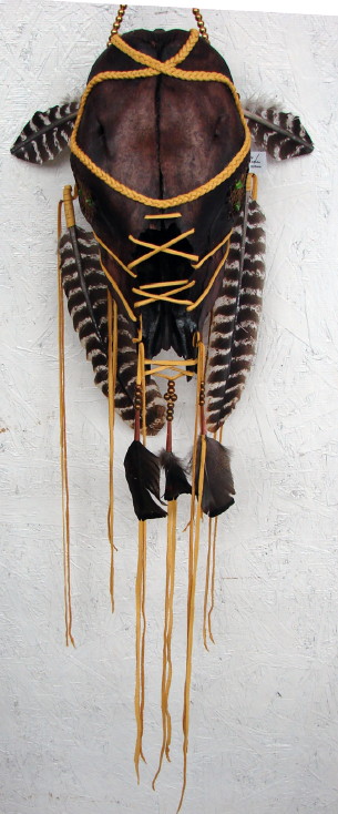 Authentic Native American Indian Cow Skull Braided Leather Dream Catcher Eyes, Moose-R-Us.Com Log Cabin Decor