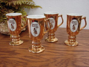 Set/4 Vintage Hall China Golden Glo Real 22k Gold Irish Coffee Mugs MacAuthor 1969