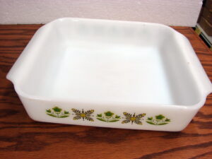 Vintage Fire King Anchor Hocking Milk Glass Meadow Green Square Cake Pan