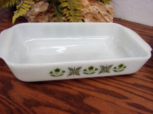 Vintage Fire King Anchor Hocking Milk Glass Meadow Green Rectangular Cake Baking Pan
