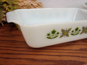 Vintage Fire King Anchor Hocking Milk Glass Meadow Green Bread Loaf Pan