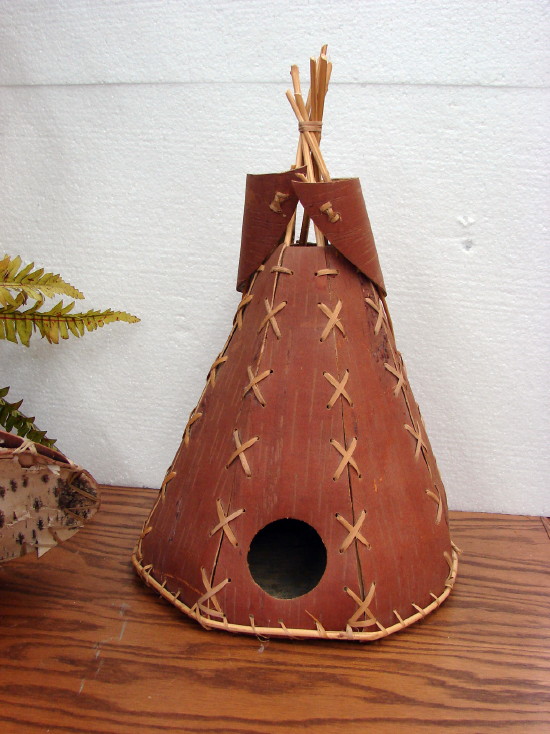 Native American Made Birch Bark Tepee Bird House Teepee, Moose-R-Us.Com Log Cabin Decor