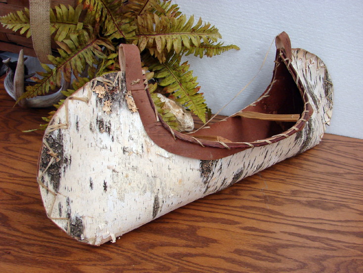 Vintage Hand Crafted Reverse Birch Bark Canoe Ojibwe Native American Made, Moose-R-Us.Com Log Cabin Decor