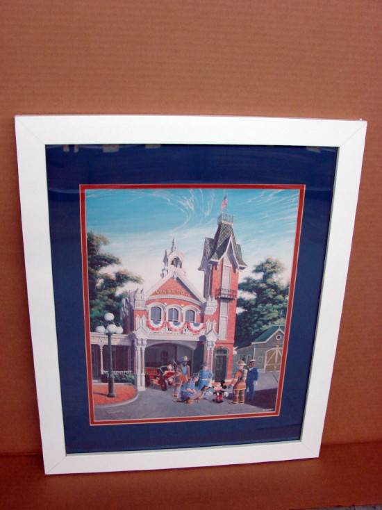 Framed Matted Randy Souders Retired Disney Print Firehouse Engine Co. 71 Mickey Mouse, Moose-R-Us.Com Log Cabin Decor