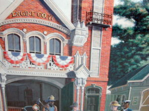 Framed Matted Randy Souders Retired Disney Print Firehouse Engine Co. 71 Mickey Mouse