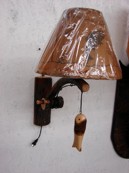 Amish Crafted Hickory Wood Bark-on Rustic Wooden Table Wall Lamp Sconce, Moose-R-Us.Com Log Cabin Decor