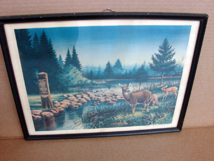 Framed Headwaters of the Mississippi Vintage Les Kouba Print Old Antique, Moose-R-Us.Com Log Cabin Decor
