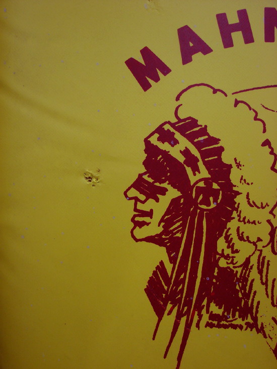 Vintage 1970&#8217;s Hazel USA Stadium Cushion Mahnomen MN Indians Advertisting Set/2, Moose-R-Us.Com Log Cabin Decor
