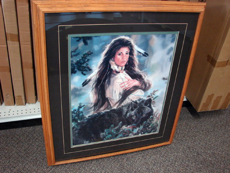 Framed Matted Black Magic Artwork Best Wishes Maija Native American Woman Wolf, Moose-R-Us.Com Log Cabin Decor