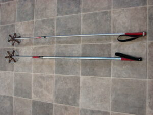 Vintage Ski Poles Red Black Aluminum Leather Basket Ski Lodge Wall Hanging Decor