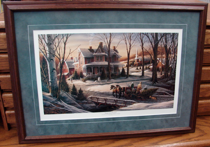 Terry Redlin Artwork &#8220;Homeward Bound&#8221; Winter Christmas Tree Homecoming Framed Matted Picture, Moose-R-Us.Com Log Cabin Decor