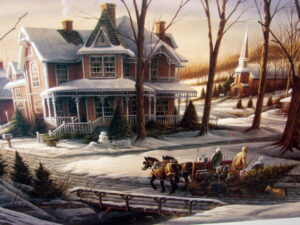 Terry Redlin Artwork "Homeward Bound" Winter Christmas Tree Homecoming Framed Matted Picture