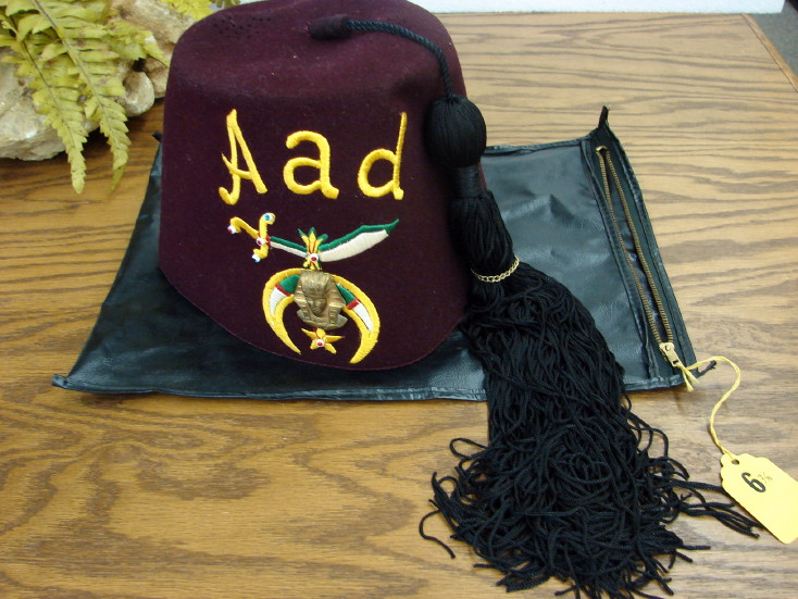 Vintage Masonic Shriners Aad Hat Size 6 7/8 in Soft Pouch, Moose-R-Us.Com Log Cabin Decor