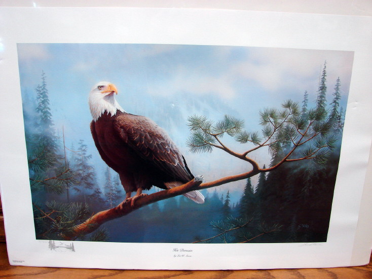 Numbered Leo Stans His Domain Eagle Print Artwork, Moose-R-Us.Com Log Cabin Decor