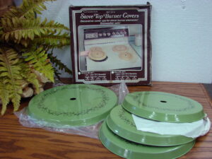 1970's Vintage Avocado Chadwick Stove Top Cover Ivy Vine Set/4