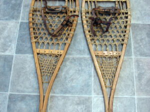 Vintage Rawhide Wood Tubbs Huron Snowshoes Leather Strap Bindings