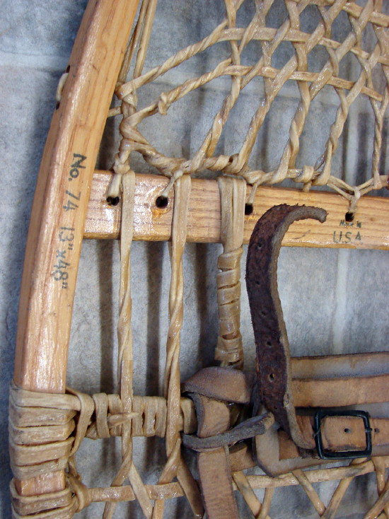 Vintage Rawhide Wood Tubbs Huron Snowshoes Leather Strap Bindings, Moose-R-Us.Com Log Cabin Decor