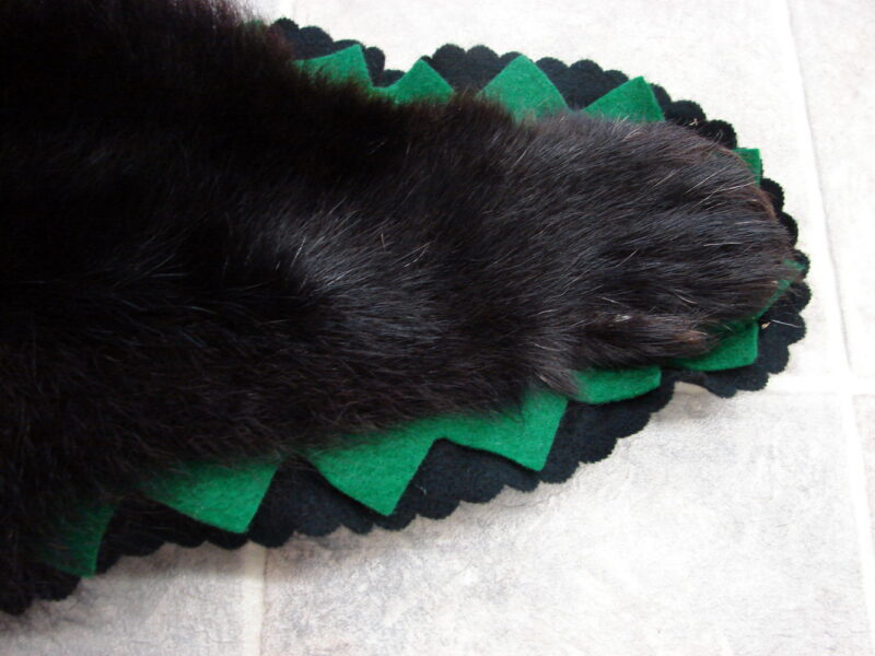 Real Black Bear Rug Taxidermy Hide Pelt Fur Black Emerald Green Felt Open Mouth, Moose-R-Us.Com Log Cabin Decor