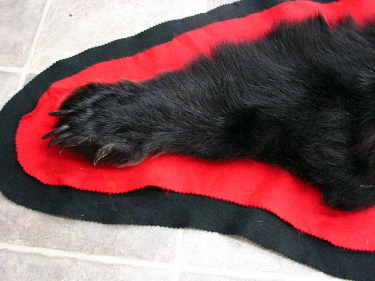 Real Black Bear Rug Taxidermy Hide Pelt Fur Black Red Felt Open Mouth, Moose-R-Us.Com Log Cabin Decor