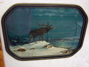 Old Antique Print Elk Call of the Night Gesso Wood Painted Frame Theo Boehling