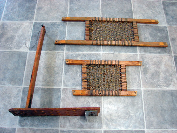 Vintage Original Cane Seats for Canoe Woven Wood plus Rudder, Moose-R-Us.Com Log Cabin Decor