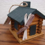 Miniature Detailed Ski Log Cabin Wood Ornament