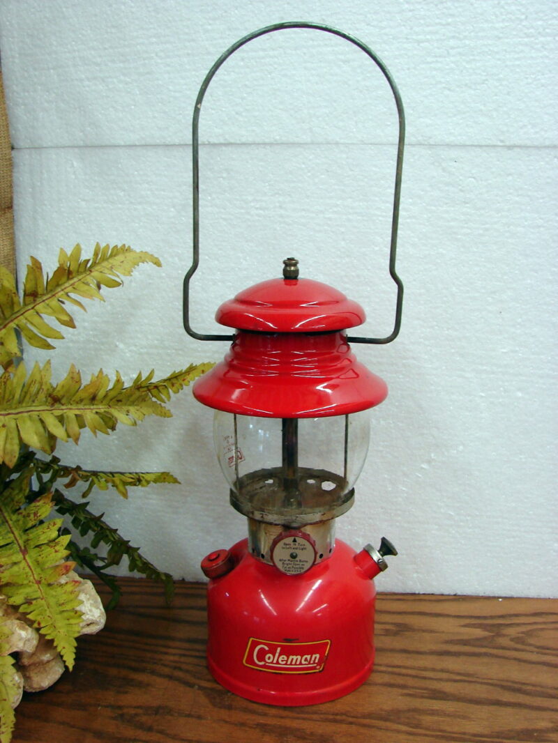 Vintage 1959 Coleman 200A Red Single Mantle Camping Lantern Complete PYREX Globe 05/59, Moose-R-Us.Com Log Cabin Decor