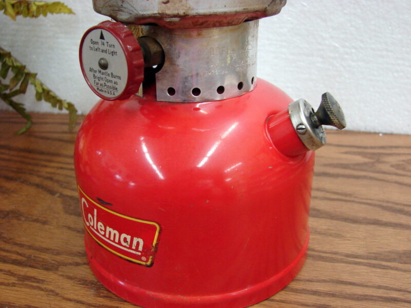 Vintage 1959 Coleman 200A Red Single Mantle Camping Lantern Complete PYREX Globe 05/59, Moose-R-Us.Com Log Cabin Decor