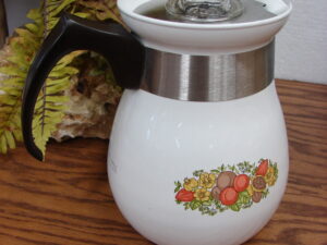 Complete Vintage Corning Ware Spice of Life P-166 Bulbous Stove Top Coffee Pot Percolator 6 Cup