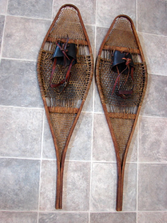 Rare Antique Snow Shoe Huron Native American Indian Cree Snowshoes, Moose-R-Us.Com Log Cabin Decor