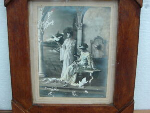 Antique Black White Greek Young Ladies Pillars Empire Art Co Chicago Stickley Framed Picture