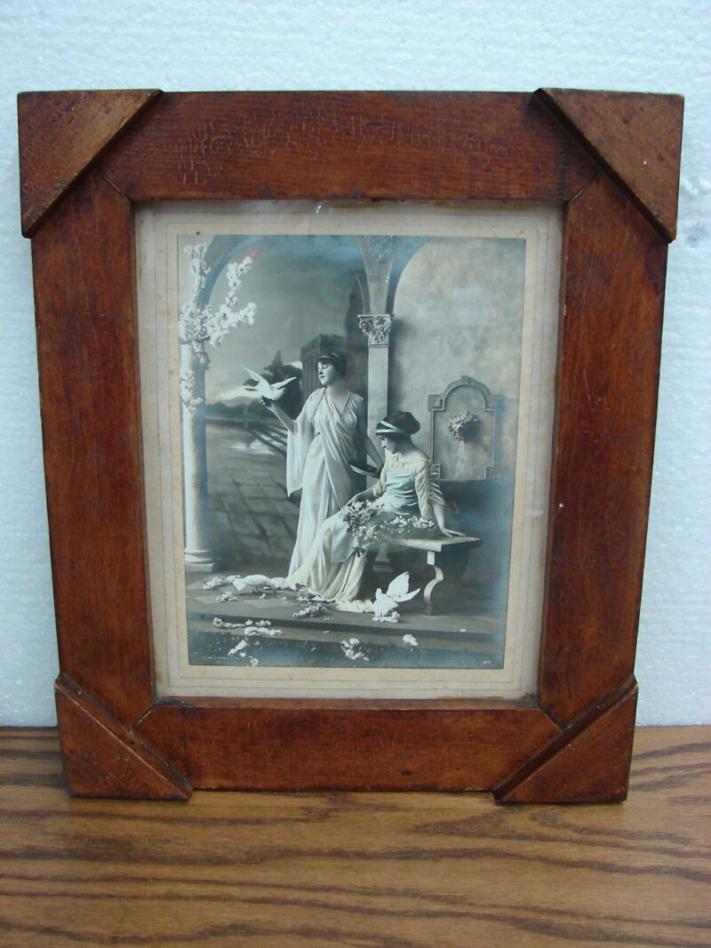 Antique Black White Greek Young Ladies Pillars Empire Art Co Chicago Stickley Framed Picture, Moose-R-Us.Com Log Cabin Decor