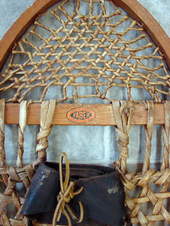 Vintage Faber Bear Paw Rawhide Wood Snowshoes Leather Strap Bindings, Moose-R-Us.Com Log Cabin Decor