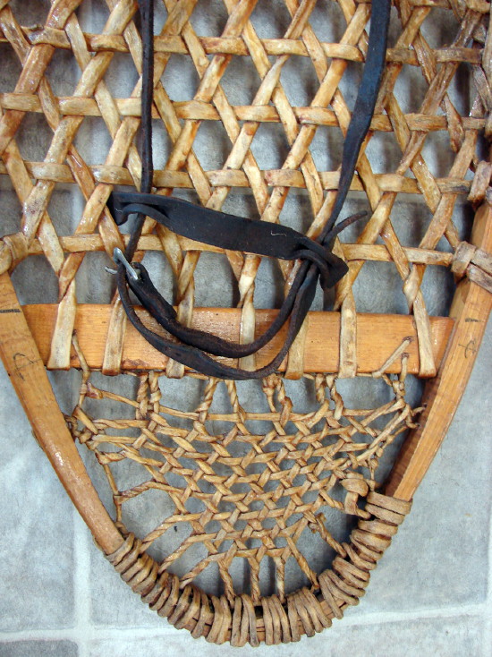 Vintage Faber Bear Paw Rawhide Wood Snowshoes Leather Strap Bindings, Moose-R-Us.Com Log Cabin Decor