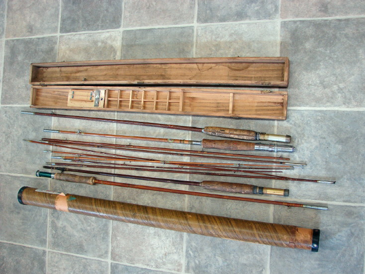 Antique Fly Fishing Poles Cases Parts Pieces Crafts Display