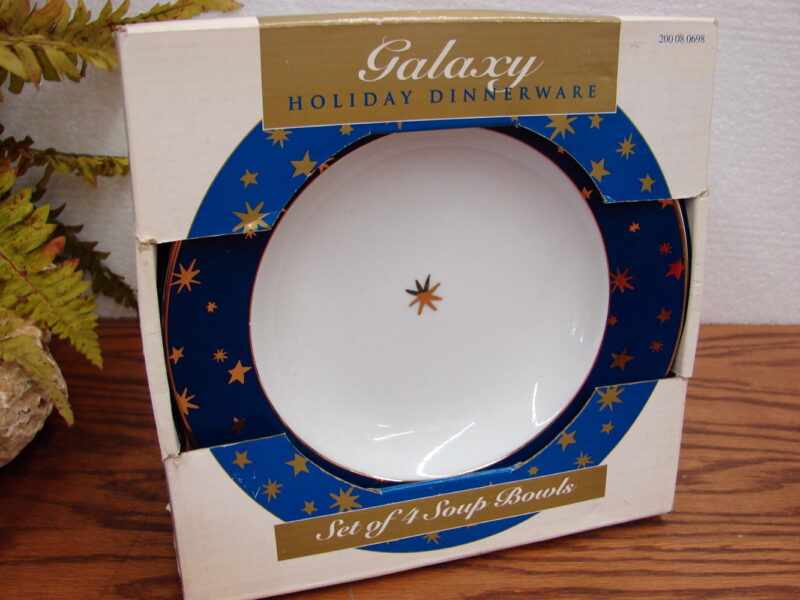 SaKura Galaxy Set Dinner Plate Soup Bowl Cup/Saucers Blue Celestial Star Moon14k Gold NIB, Moose-R-Us.Com Log Cabin Decor