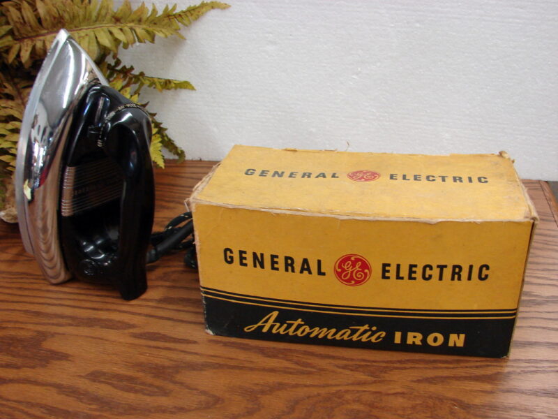 Vintage GE Auto Iron Clothes Ironing Original Box General Electric Model 17F23X, Moose-R-Us.Com Log Cabin Decor