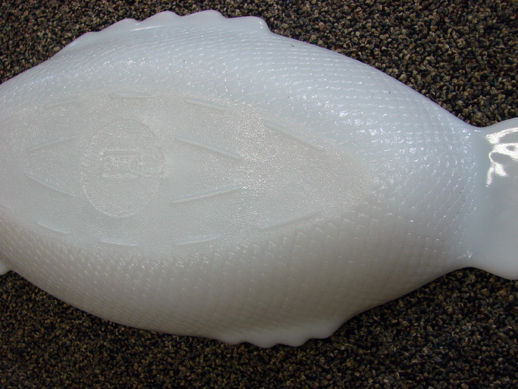 Large Milk Glass Fish with Scales Platter Serving Dish Tray Vintage Glasbake, Moose-R-Us.Com Log Cabin Decor
