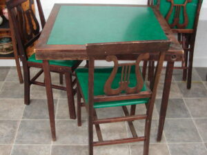 Foldup Wood Lyre Harp Music Chair Table Set 4 Wooden Folding Chairs