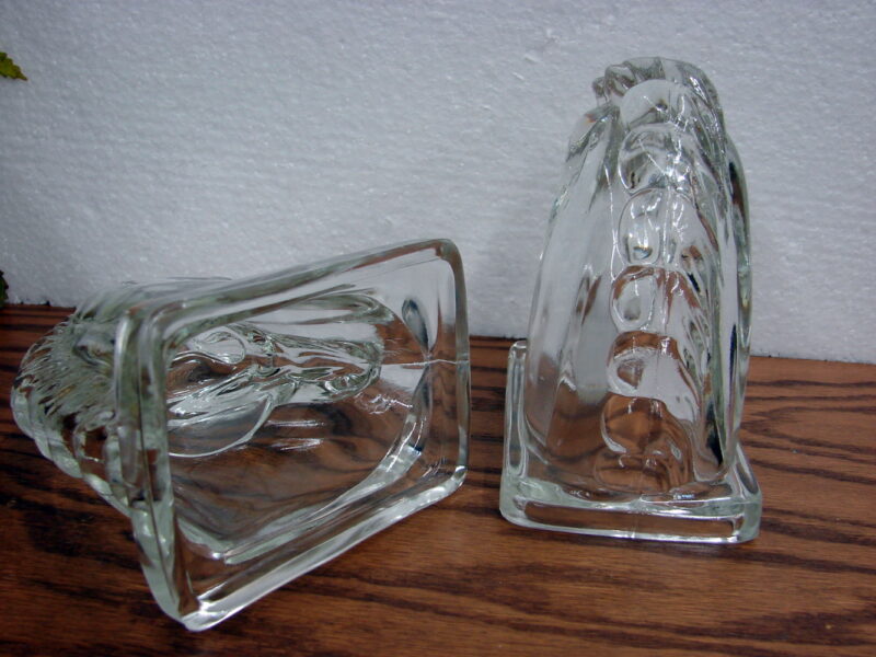 Pair of Vintage Federal Glass Horse Head Bookends or Clear Glass Candy Containers, Moose-R-Us.Com Log Cabin Decor