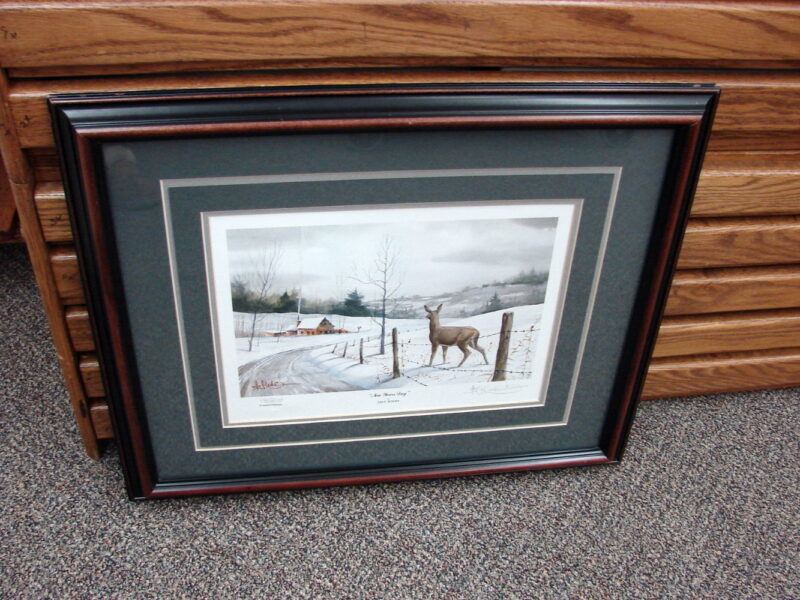 Les Kouba Framed Matted New Years Day Limited Edition Winter Deer, Moose-R-Us.Com Log Cabin Decor