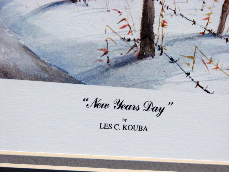 Les Kouba Framed Matted New Years Day Limited Edition Winter Deer, Moose-R-Us.Com Log Cabin Decor