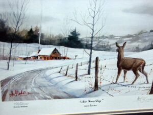 Les Kouba Framed Matted New Years Day Limited Edition Winter Deer