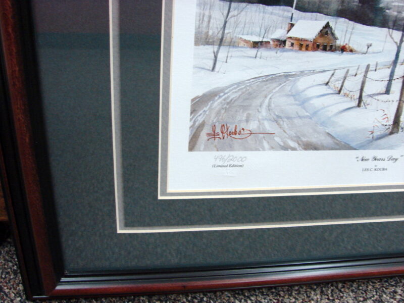 Les Kouba Framed Matted New Years Day Limited Edition Winter Deer, Moose-R-Us.Com Log Cabin Decor